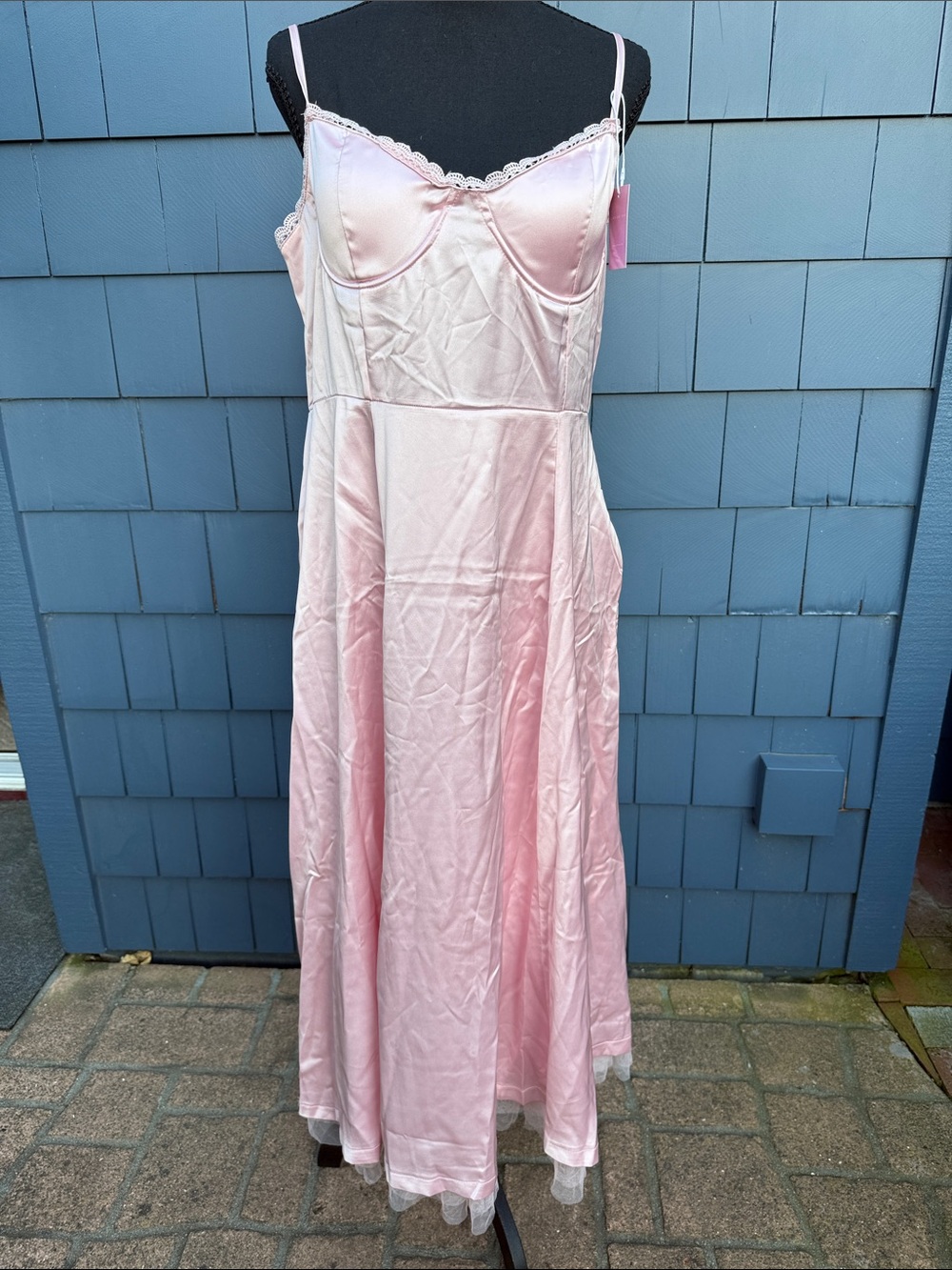 Lavish Ivy XL Delicate Blush Satin Slip Dress with tulle pink